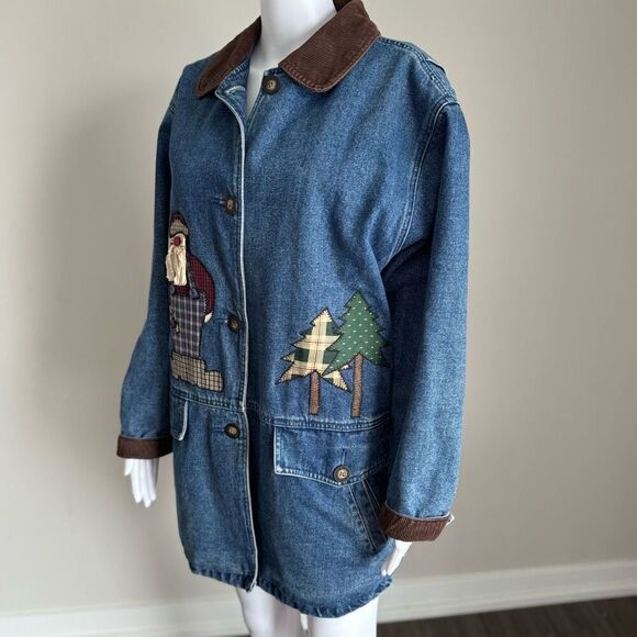 Vintage St. John’s Bay Denim Embroidered Patchwork Barn Jacket - Picture 2 of 12
